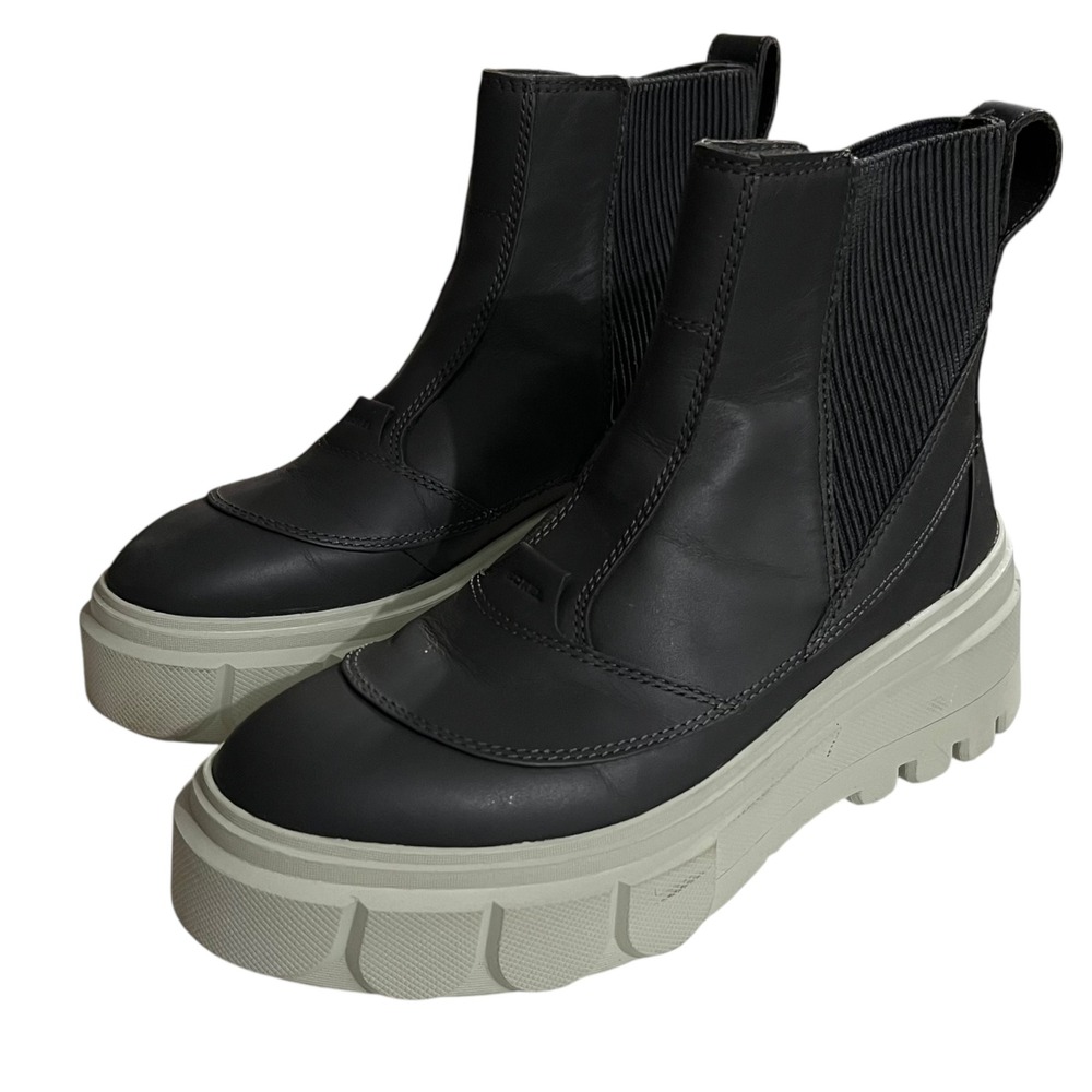 Sorel Brex Boot Chelsea Waterproof Black Gray Leather Platform Lug Sole 7.5